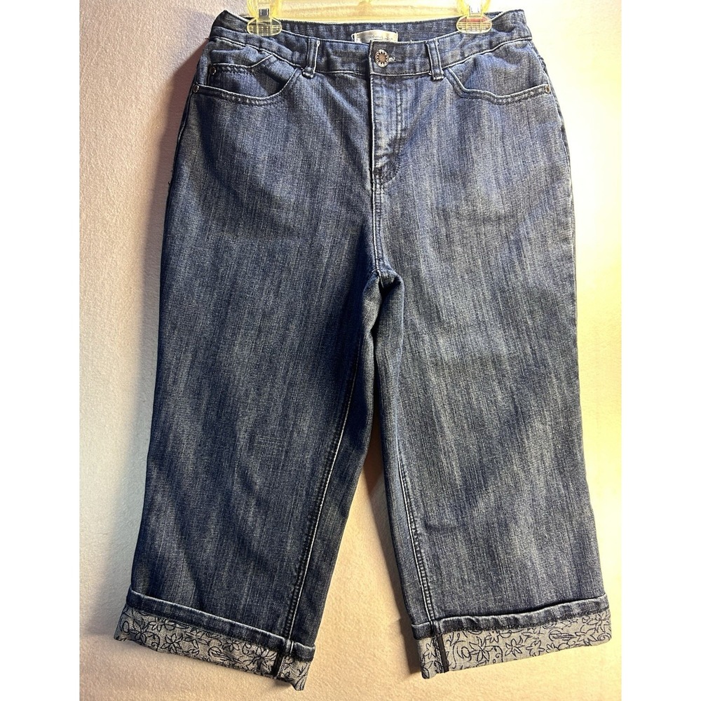 Christopher & Banks Women's Blue Medium Wash Denim Capri Jeans Cuffed 5-Pkt